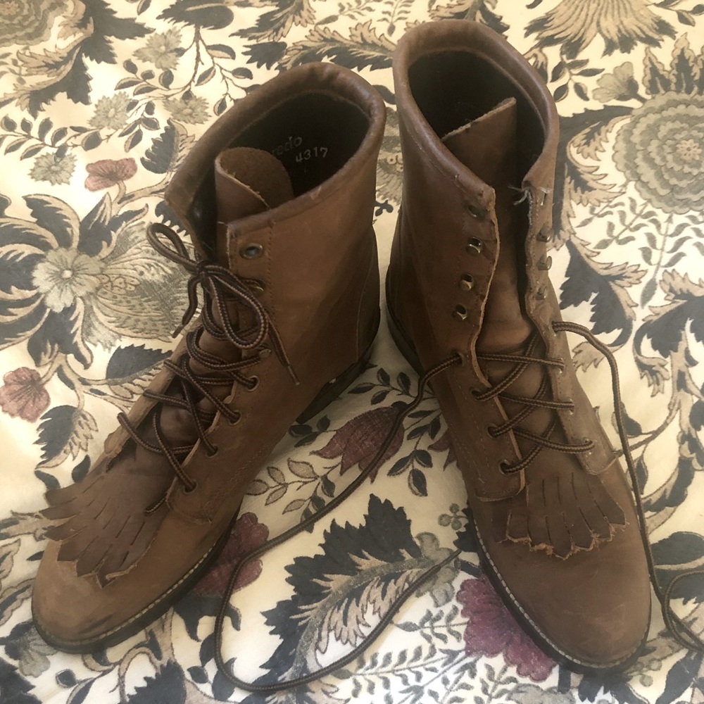 Vintage Laredo Genuine Leather Country Western Boots 7.5M NEW Vibram Soles EUC
